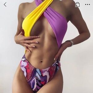 Graphic Cross Halter One Piece Bathing Swimsuit - from Shein